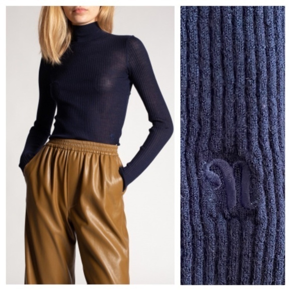 Nanushka Navy Blue Mock Neck Harri Top Small